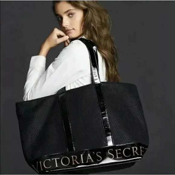 Victoria's Secret Handbags - VICTORIA’S SECRET Spellout Mesh Weekender Tote Bag Summer Black Full Zip Close L